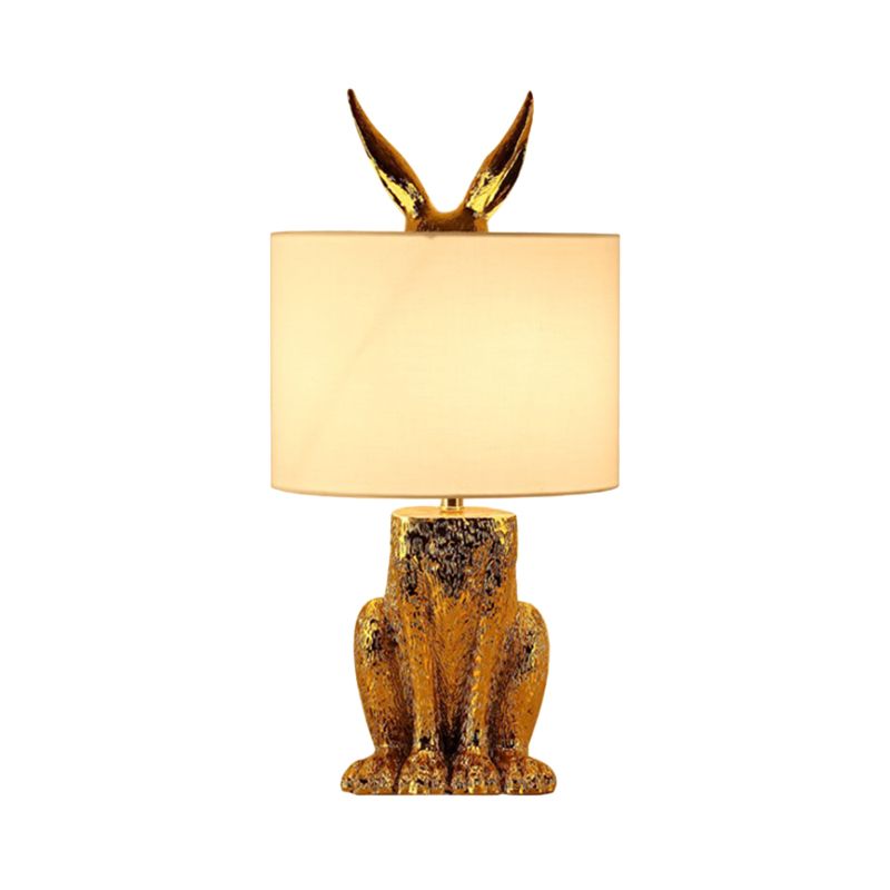 Lampada da tavolo da coniglio con finitura oro Contemporanea lampada da notte in metallo a 1 testa con tonalità in tessuto tamburo