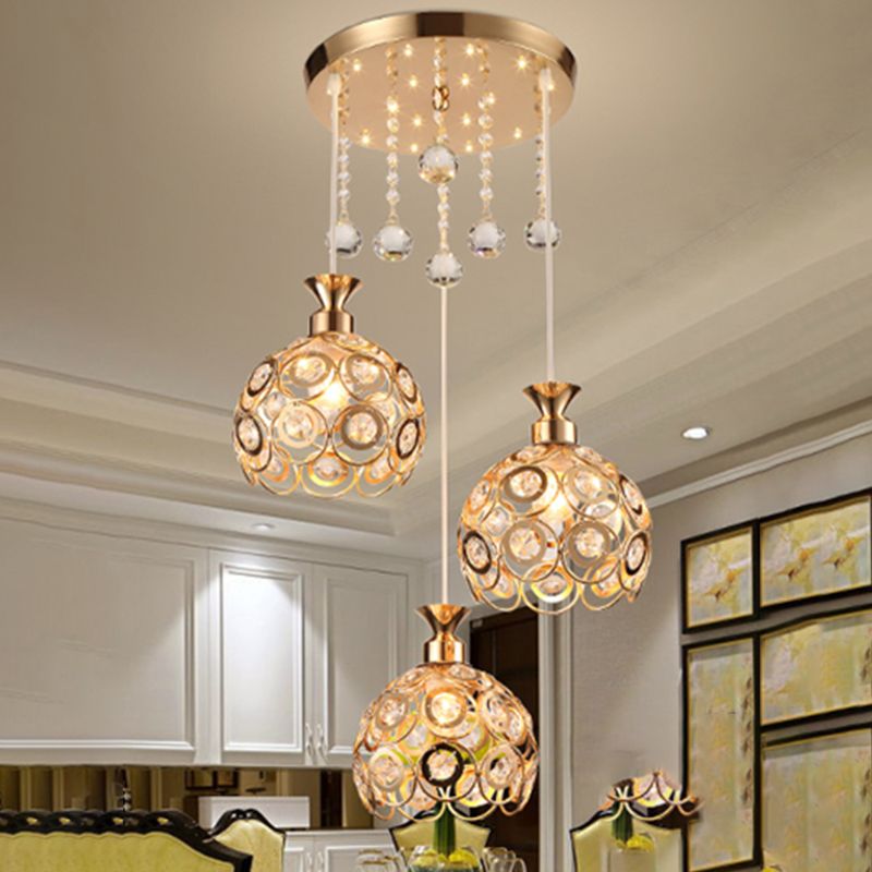 Lampe à chute de salle à manger à 3 têtes de lumière multi-pendentif moderne avec une teinte cristalline mondiale