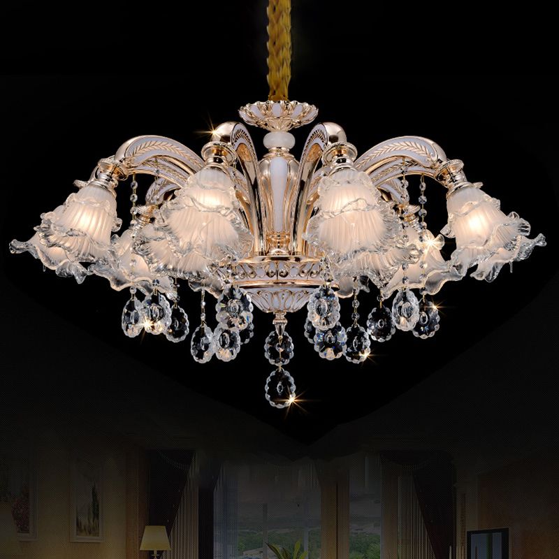 Lustre floral vintage Light Light Light Roubed Glass Hanging Light avec un accent en cristal