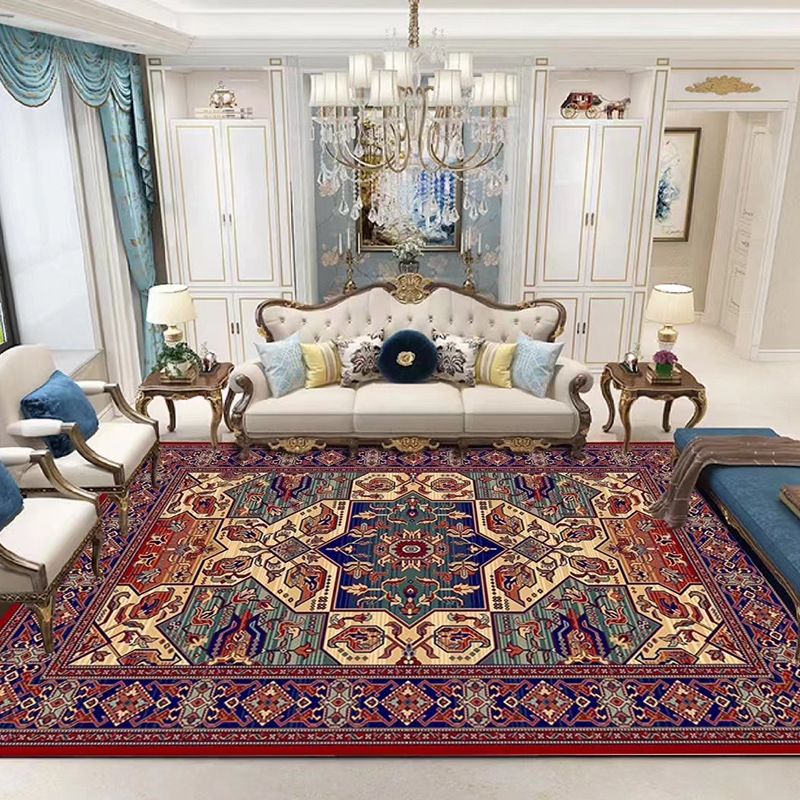 Traditional Medallion Print Rug Polyester Carpet Non-Slip Backing Area Rug for Living Room