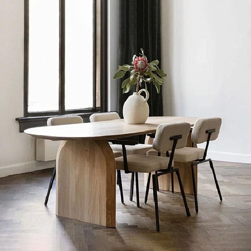 Mesa de comedor de madera maciza estilo simplicidad para el hogar con pedestal doble
