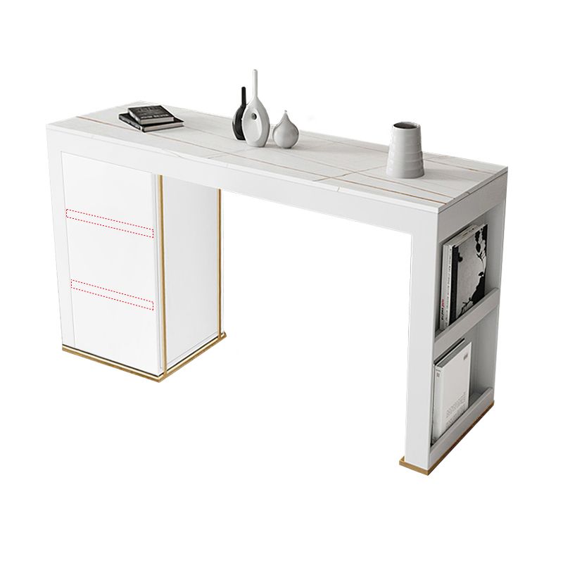 Stone Top Bar Stool Table Glam Style Rectangle Pub Table with Storage