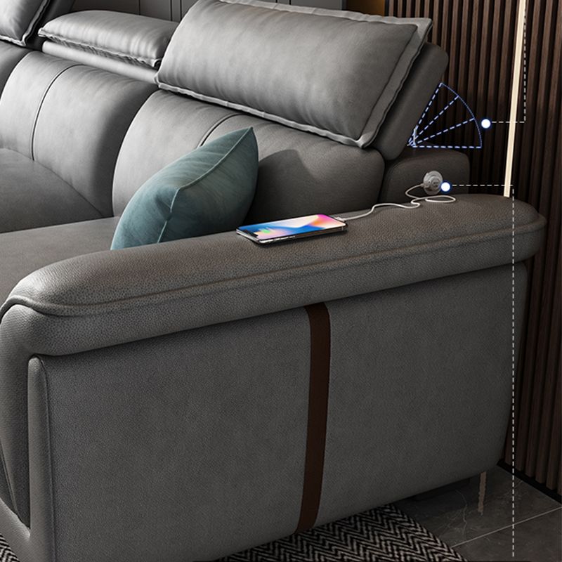 Divano sezionale moderno in pelle finta 33,46 "divano e chaise del braccio svasato, grigio