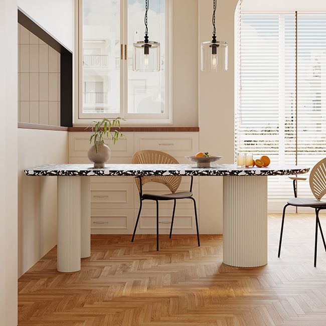 Free Form Contemporary Dining Table for Home Stone Dinette Table with 3 Legs