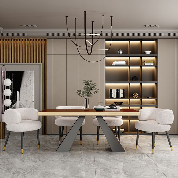 Modern Style Dining Table Solid Wood Rectangle Table with Black Base