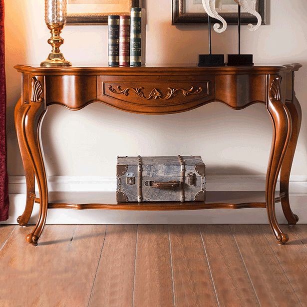 Victorian Brown Accent Table Free Form Console Sofa Table for Hall