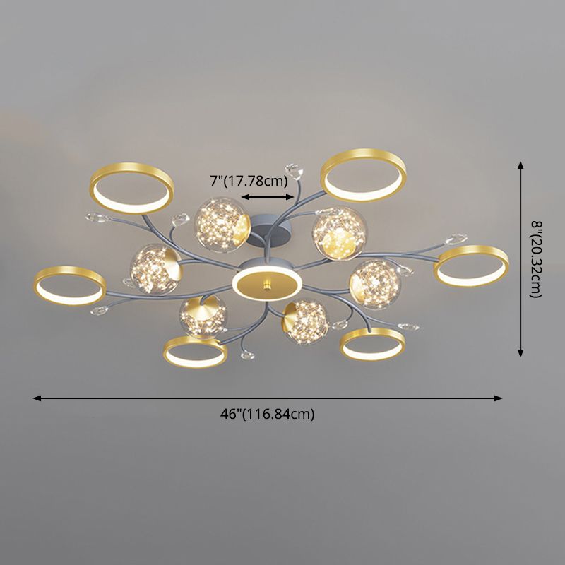 Cercle moderne Flush Lightture Amorture en verre transparent LED LED Semi Flush Light in Grey-Gold