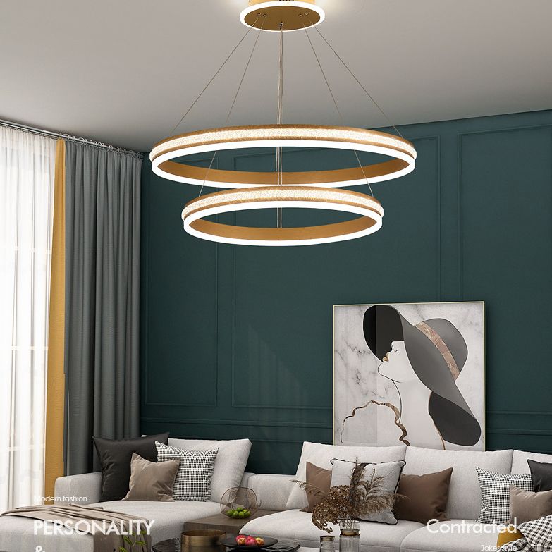 Minimalistische stijlniveaus Kroonluchter verlichting Acryl -salon LED Ring Suspensie Licht armatuur