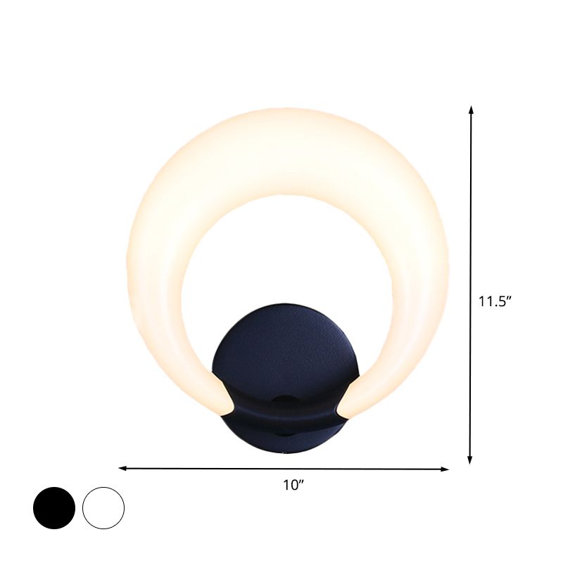 LED Bedside Wall Light Fixture Nordic Style White/Black Wall Sconce with Crescent Moon Acrylic Shade