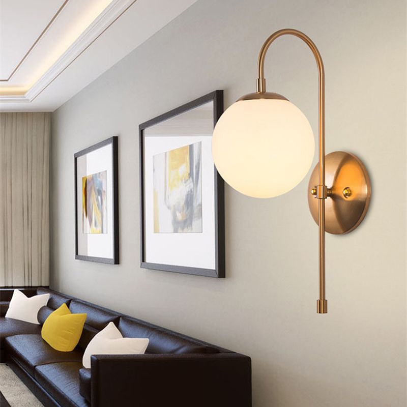 Gold Globe Hanging Wall Lamp in Modern Creative Style Wrought Iron Wall Sconce with Opal Glass Shade