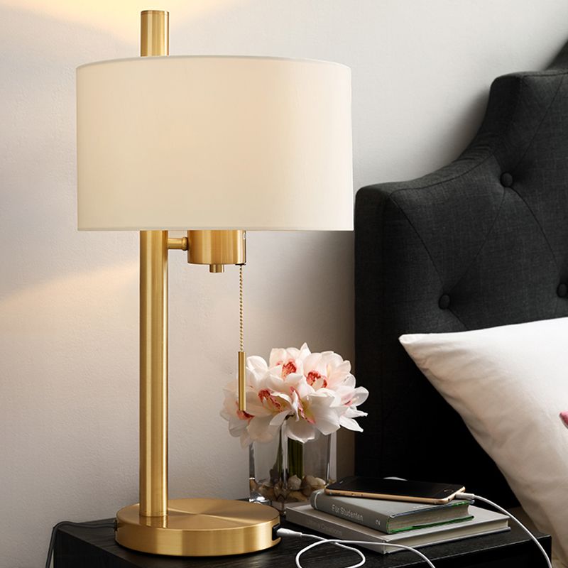 Lampada da scrivania moderna a 1 testa con illuminazione da lavoro, cilindro bianco, piccola, con paralume in tessuto
