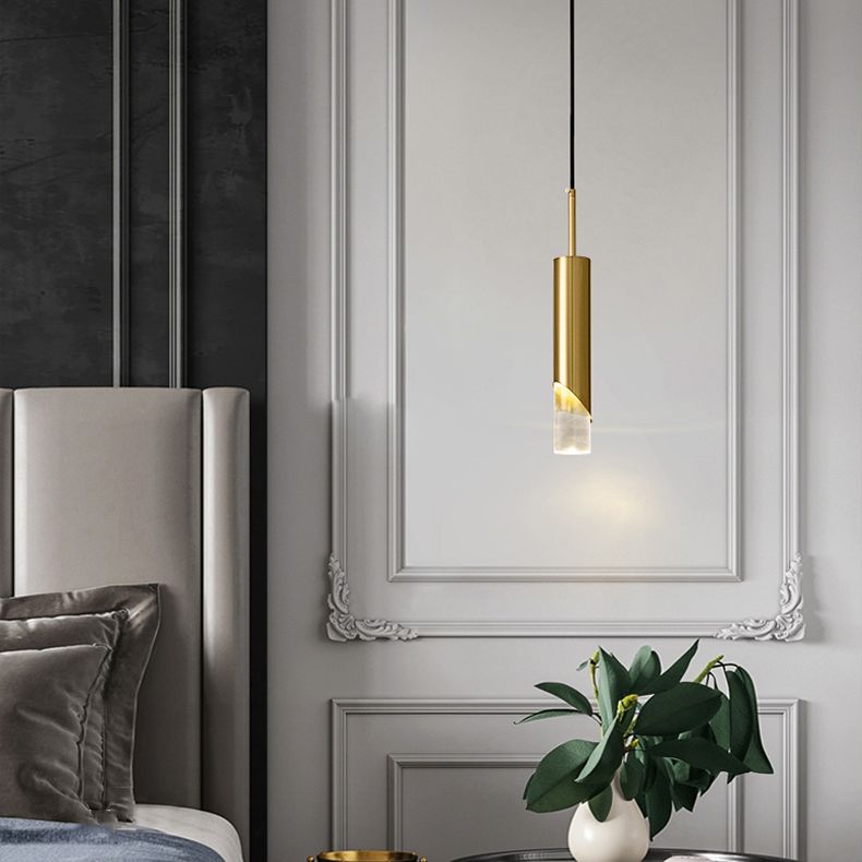 Minimaliste moderne LED Pendante Light Light Aluminium Lampe suspendue cylindrique avec une teinte acrylique