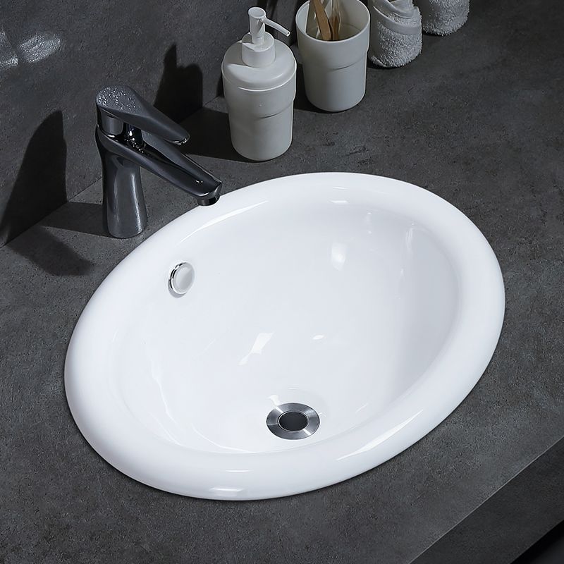 Contemporary Bathroom Sink Porcelain Oval-Shape Drop-in Bathroom Sink without Faucet