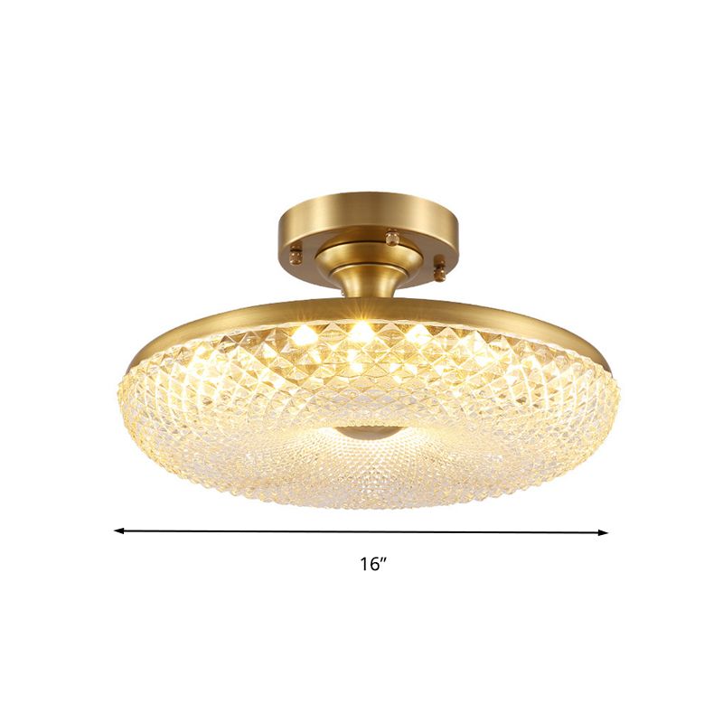Gold Finish Donut Semi Flush Lamp Modern Stylish LED Prismatic Crystal Ceiling Mount Light