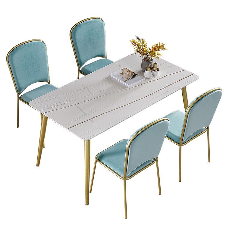Glam Rectangle Dining Table Set 1/4/5/7 Pieces Dinette Set with White Sintered Stone Top