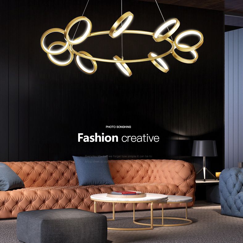 Simplicidad La lámpara LED en forma de anillo en forma de anillo de metal sala de estar colgante de la lámpara