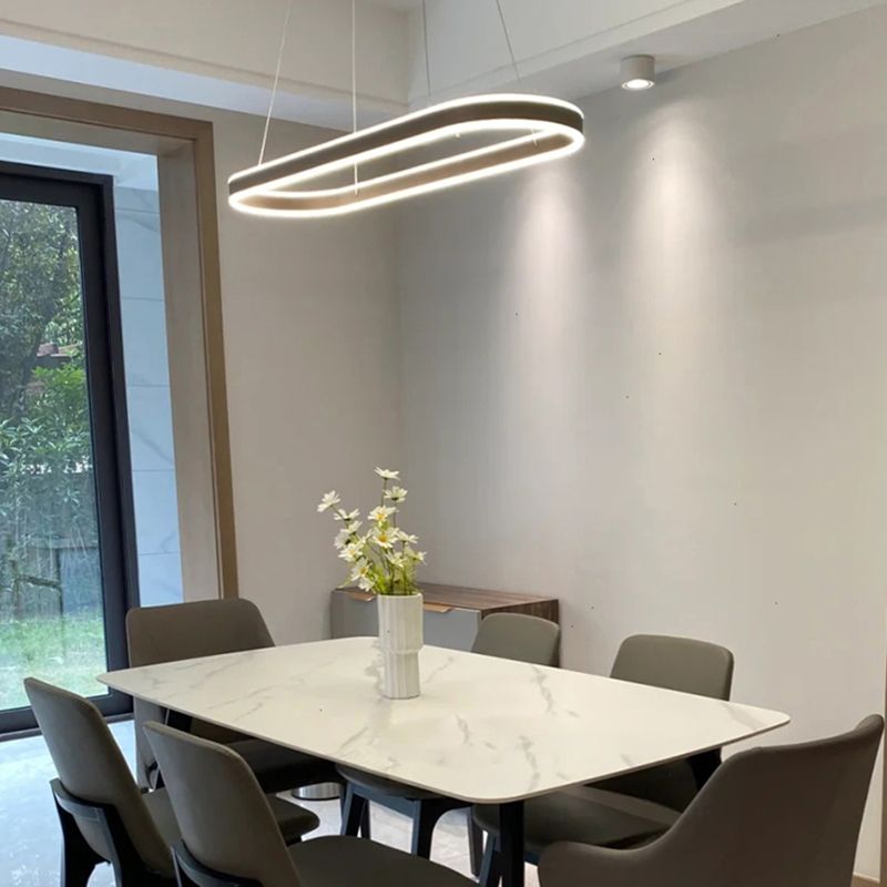 1-Light Minimalism Chandelier Lamp Oval LED Island Pendant for Study Room