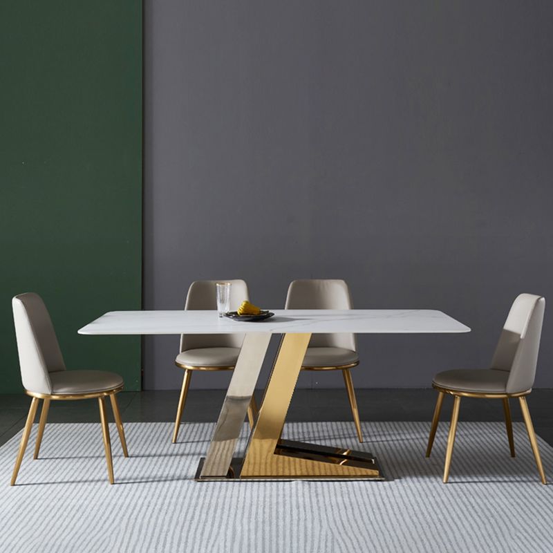 Glam Rectangle Dinette Set 1/4/5/7 Pieces Dining Table Set with White Sintered Stone Top