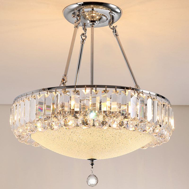 Cylinder Chrome Crystal Pendant Light Frosted Glass Panel Pendant Chandelier with Crystal Drop Final