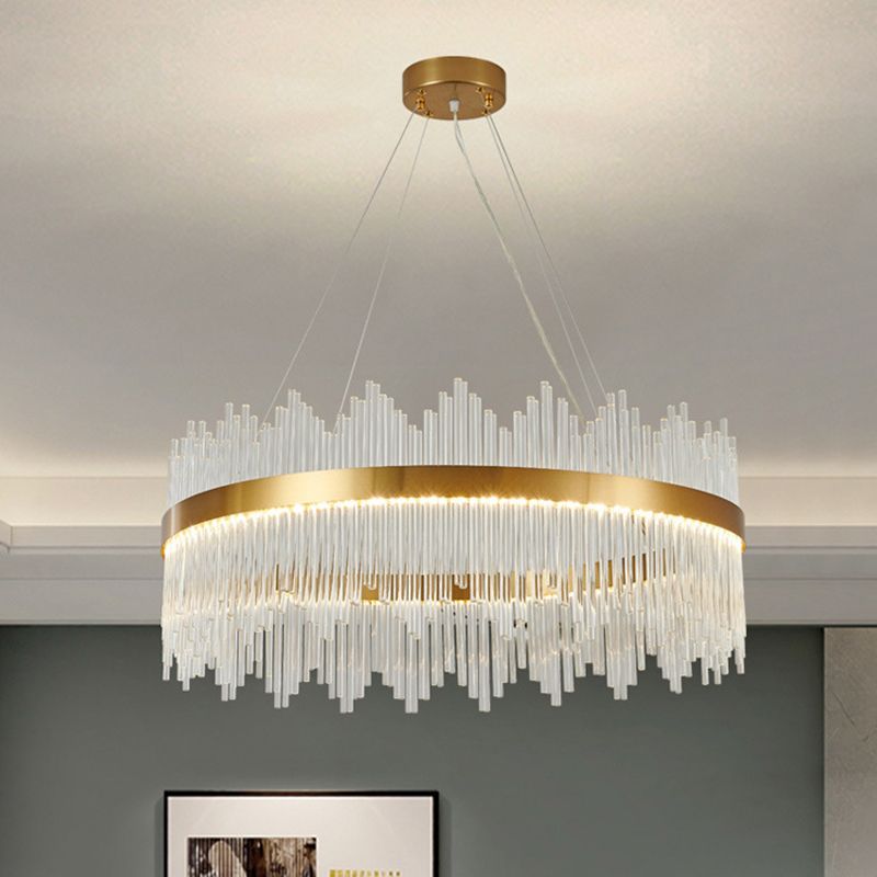Modern Drum Chandelier Glass Crystal Pendant Ceiling Lights with Adjustable Hanging Cord for Living Room