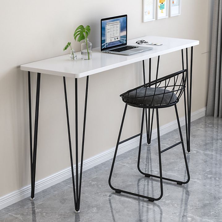 Polished Finish Wood Top Bar Table Glam Style Metal Frame Pub Table