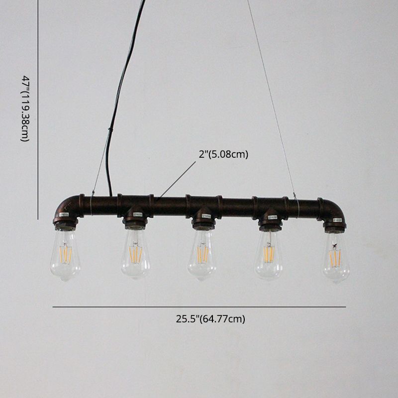 5 Lights Metal Tubular Island Pendant Light Retro Industrial Exposed Bulb Restaurant Island Lamp