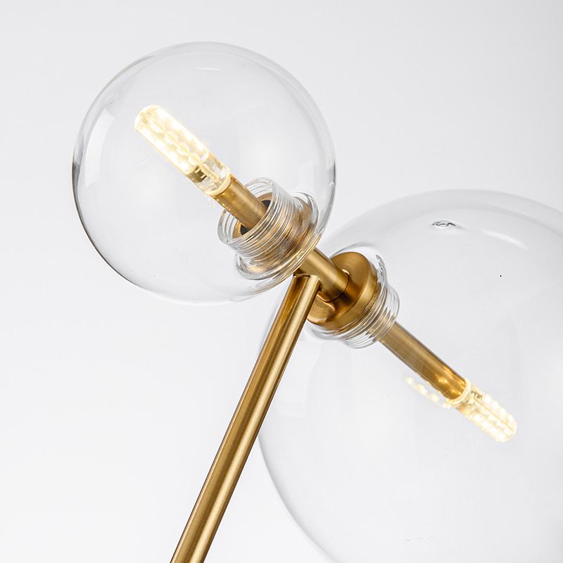 Transparent Glass Globe Table Light Postmodern 2-Bulb Gold Nightstand Lamp for Living Room