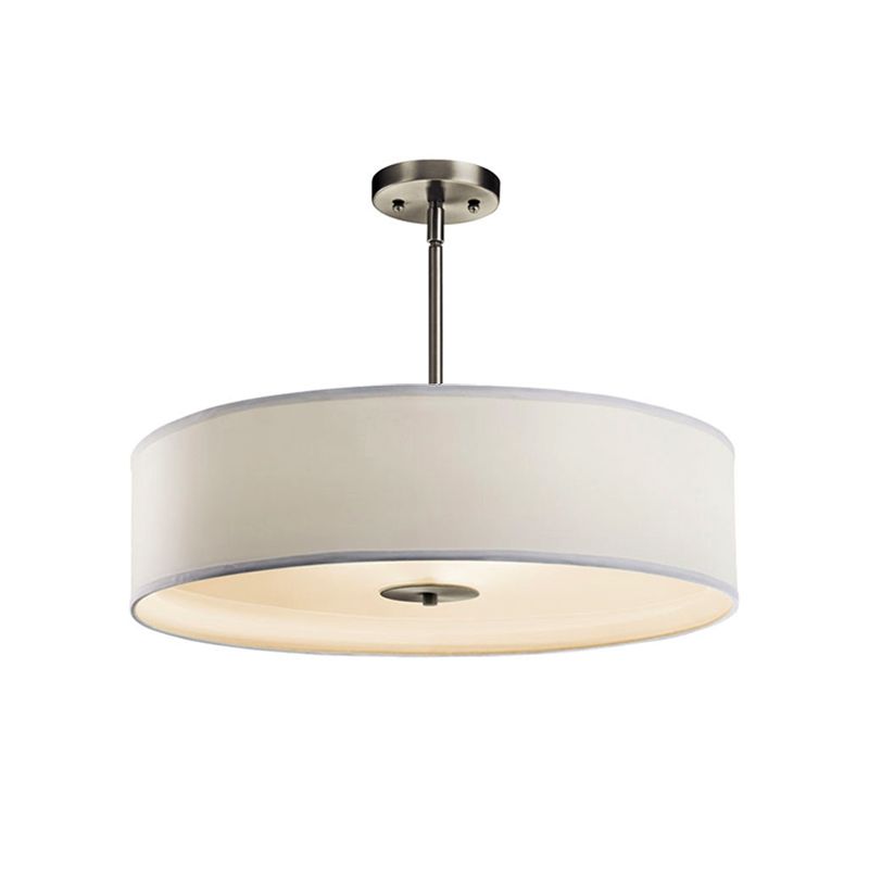 Sala de estar de tambor iluminación semi montura tela tradicional 4 luces de luz de techo blanco, 16 "/19.5" /23.5 "de ancho