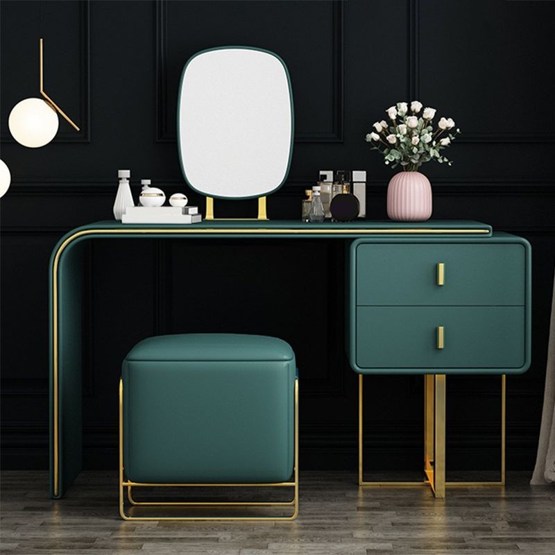 Luxurious Leather 2-Drawer Vanity Makeup Table Set in Dark Green