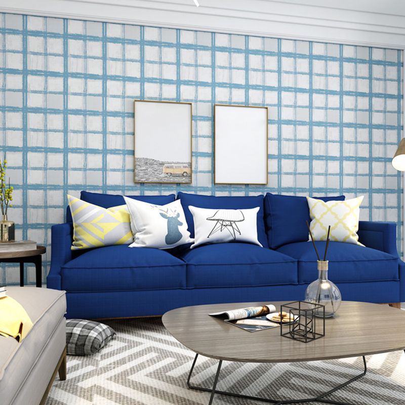 Adhesive Grid Wallpaper Roll Vinyl Modern Style Wall Art for Living Room, Easy Peel off