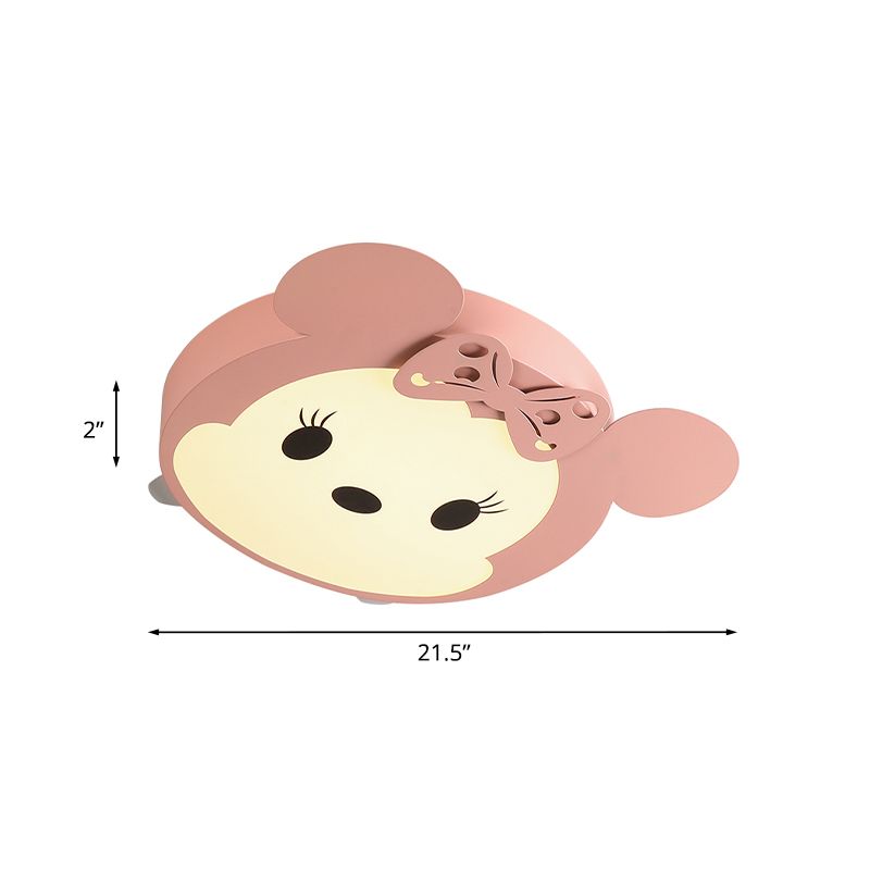 Cartoon Mouse Shaped Ceiling Mounted Fixture Metal LED Kid-Room Flush Lighting in Black/Pink