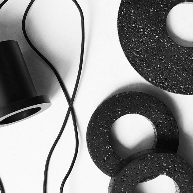 Nordic Shaded Pendant Ceiling Light Stone Bedroom Hanging Light Fixture in Black