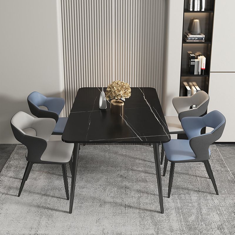 Faux Leather Dining Chairs Industrial Open Back Arm Chair with Black Legs