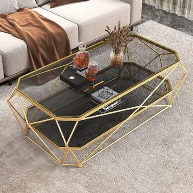 Modern Style Rectangular Glass Table Metal Bottom Frame Frame Base Coffee Table