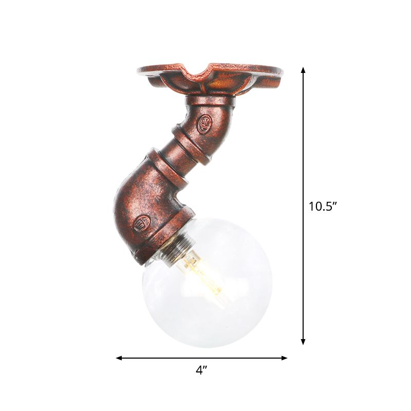 Klarglas Kupfer Semi-Flush Mount Kugel 1 Birne Antike LED Flush Deckenleuchte