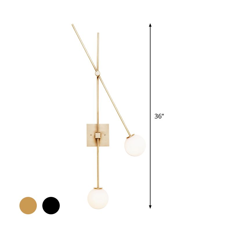 Opal Glass Bubble Wall Lighting Minimalist 2 Bulbs Sconce Light Fixture in Black/Gold with Metal Arm