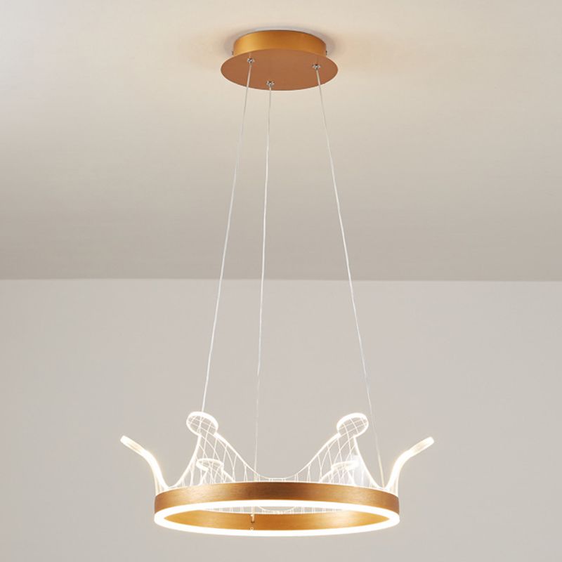 Minimalist LED Suspension Light Gold Crown Shaped Chandelier with Acrylic Diffuser