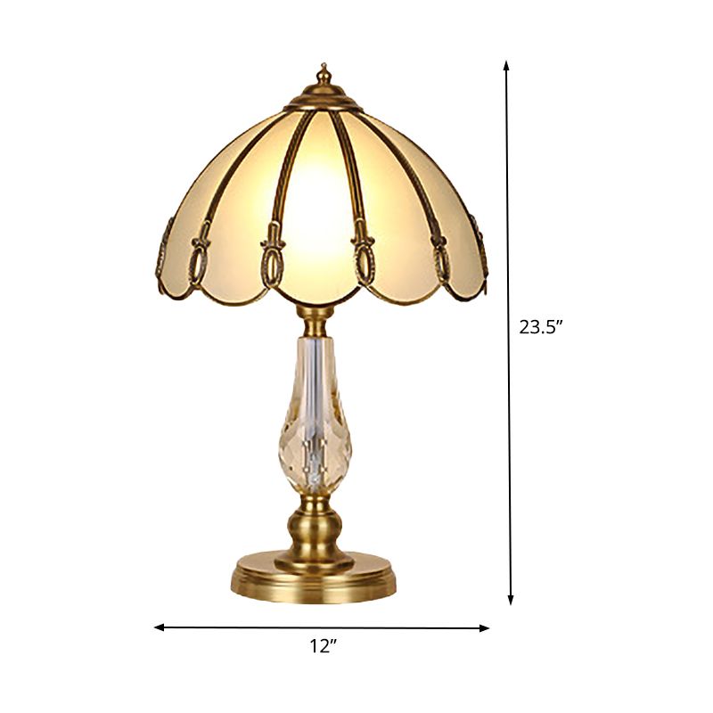 1 lampe de table de salon de tête Lumière de lecture en or moderne avec nuance en verre givré en forme de dôme