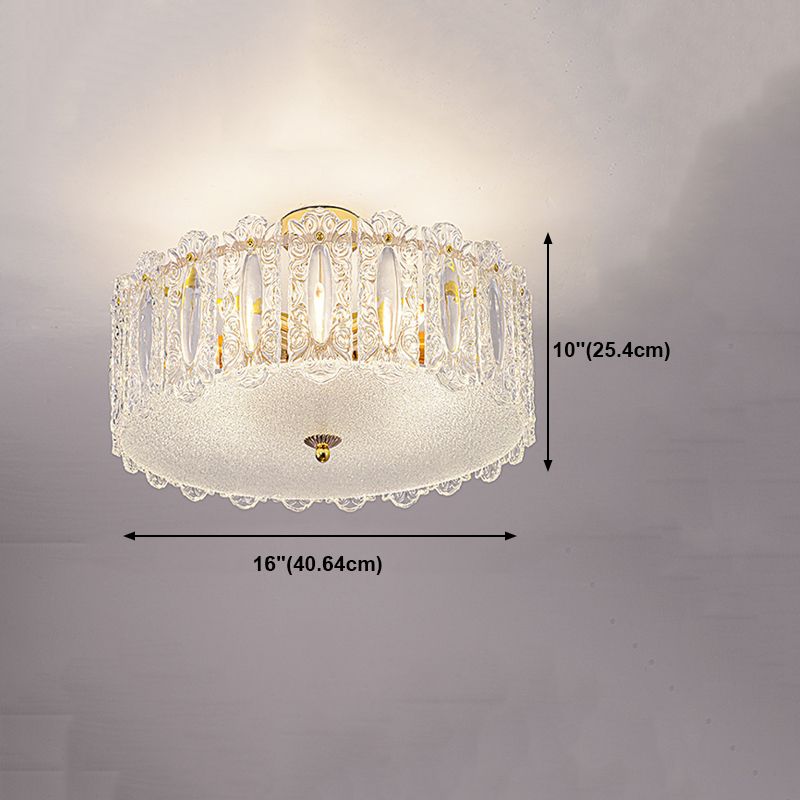 Trommel slaapkamer semi-flush lamp traditionele multi-head gouden plafondverlichting met glazen schaduw