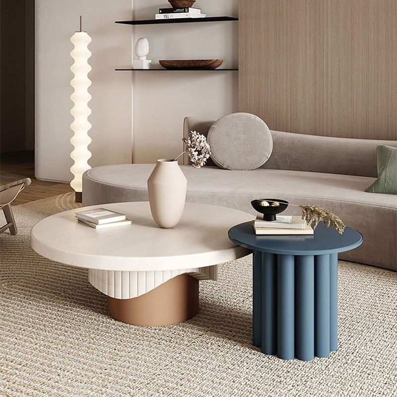 Round Sold Wooden Coffee Table with One Leg Base for Living Room
