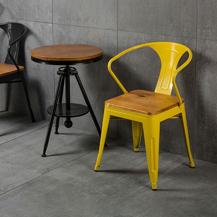 Industrial Dining Arm Chair Slat Back Side Chair with 4 Metal Legs for Home