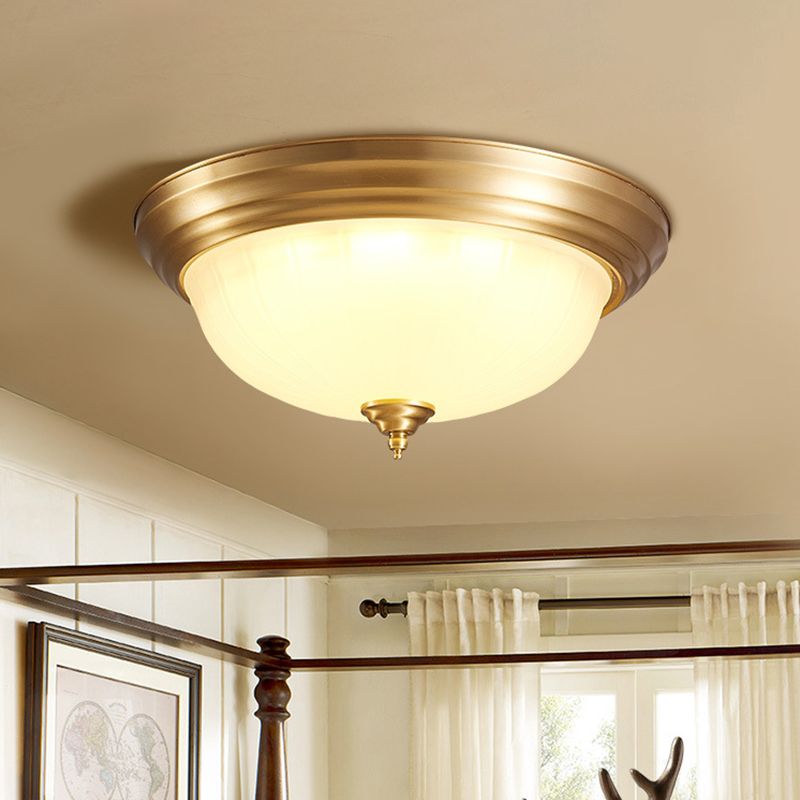 Bowl Handblown Glass Flush Mount Lighting Retro Living Room Flush Mount Ceiling Light in Gold