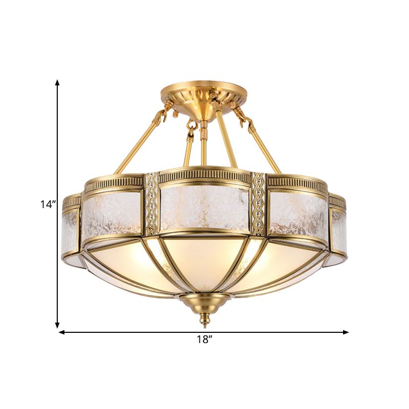 Éclairage de plafond traditionnel en fleurs, 14 "/ 18" de large, 3/4 ampoules, luminaire semi-encastré à motifs en verre givré, en laiton