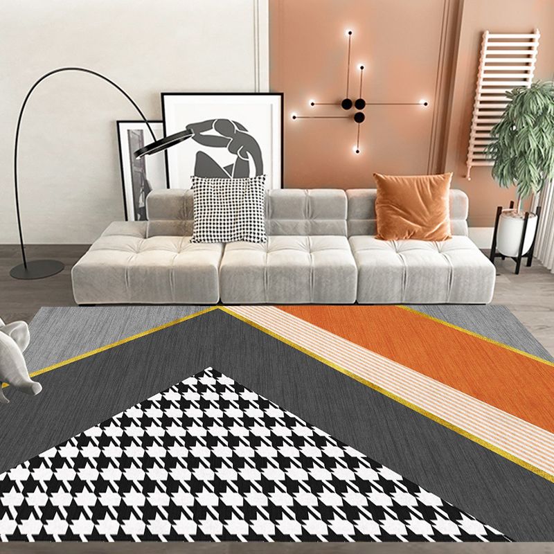 Modern Indoor Rug Leisure Houndstooth Print Polyester Area Rug Stain Resistant Carpet for Home Decor