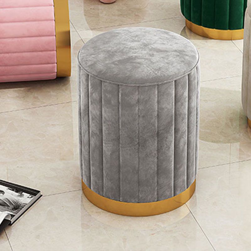 Glam Pouf Ottoman Velvet Upholstered Solid Color Cylinder Shape Ottoman