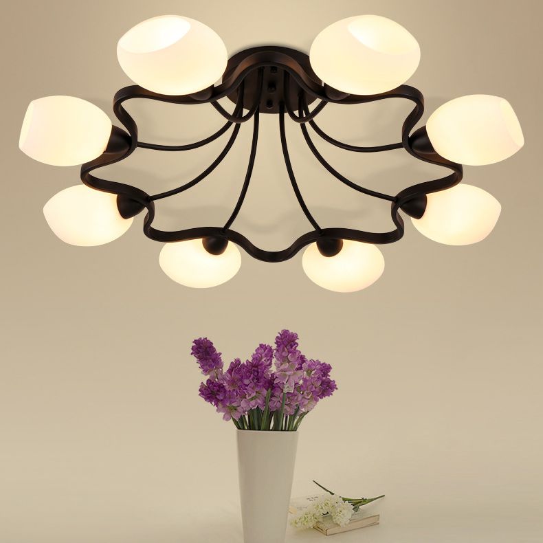 Ronde semi-inbouwlamp Melkglas Traditionele inbouwplafondlamp