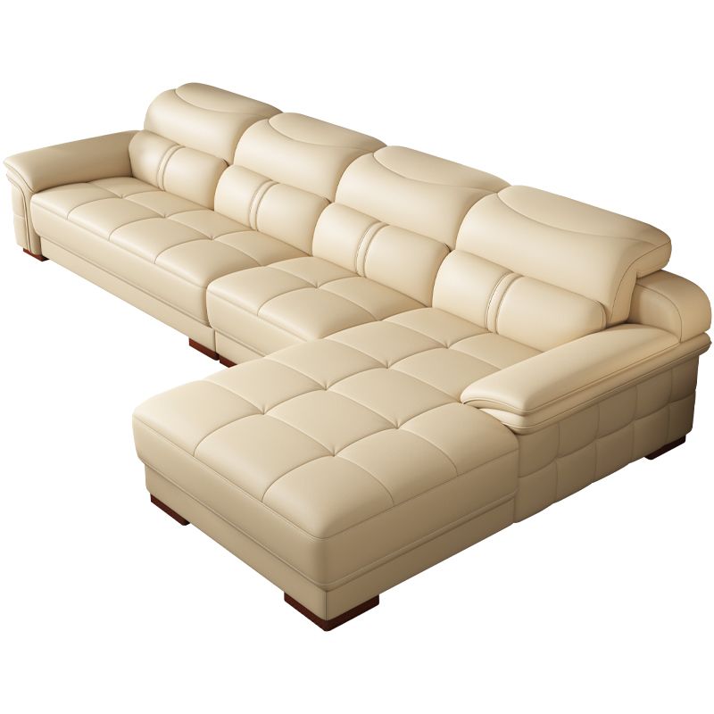 38"H Contemporary Sectional Sofa Beige Leather Tufted Sectional