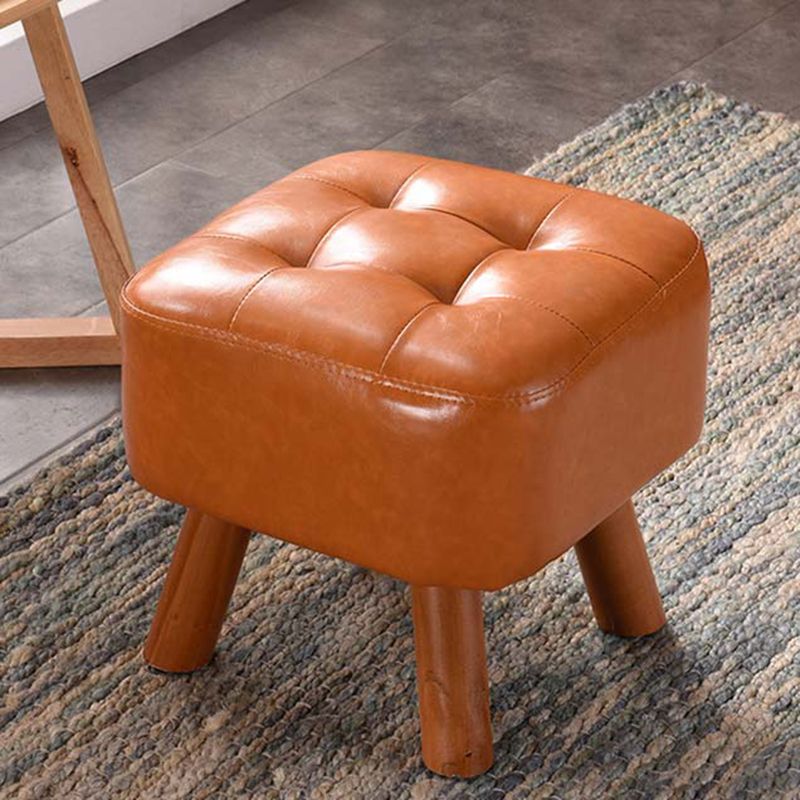 Modern Tufted Ottoman Water Resistant Genuine Leather Square Footstools Ottoman