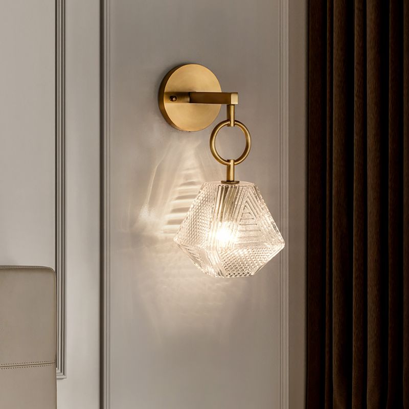 Modern Luxury Wall Sconce Copper Geometric Hanging Wall Lamp with Glass Shade