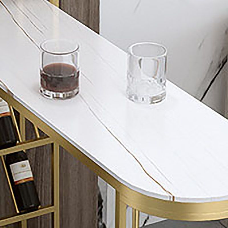 Stone Indoor Glam Bar Dining Table Metal Double Pedestal Bistro Table with Wine Rack